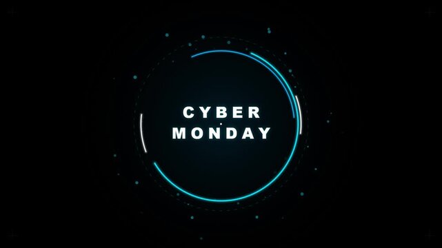 Cyber Monday digital promotion graphic animation with rotating circles and tech interface