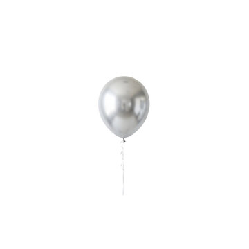 Shiny silver helium balloon with ribbon on transparent background