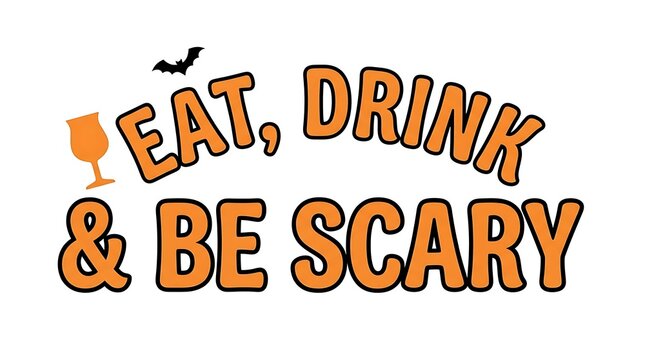 Eat drink and be scary halloween typography with cocktail and bat illustration