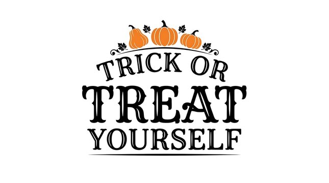 Festive halloween typography with pumpkin illustrations and a playful self care message