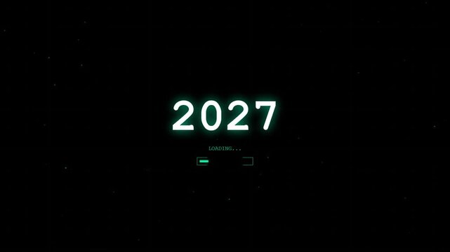 Glowing 2027 Text with Loading Progress Bar on Black Background