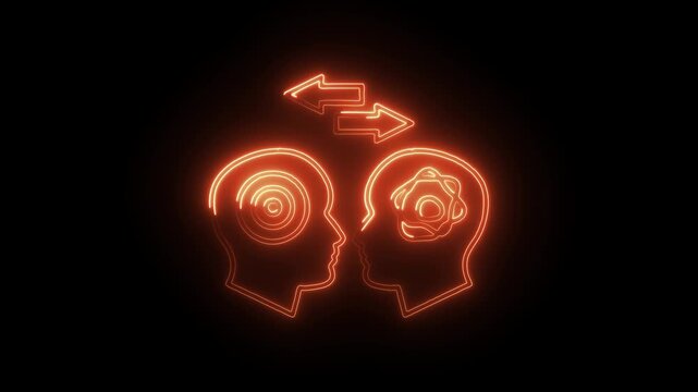 Glowing neon psychological help icon isolated on black background. HD Video motion graphic animation