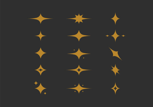 Yellow gold vector sparkle shine icon collection