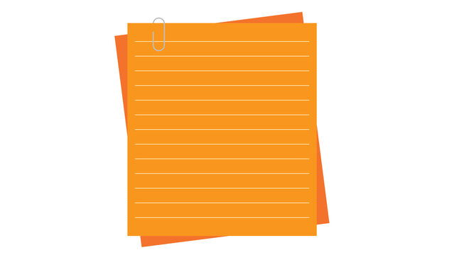 Stack of orange lined note paper sheets clipped together with memo pad office supply writing paper blank page business stationery orange notepad office equipment paper sheet to do list