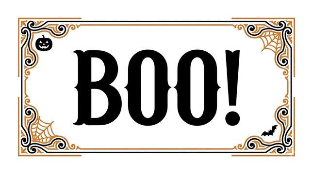 Vintage halloween sign with the word boo and decorative spooky elements