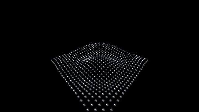 Abstract wave of glowing spheres moving in 3D grid formation