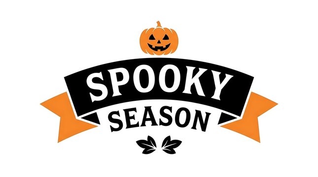Spooky season halloween design with jack o lantern and decorative ribbon banner
