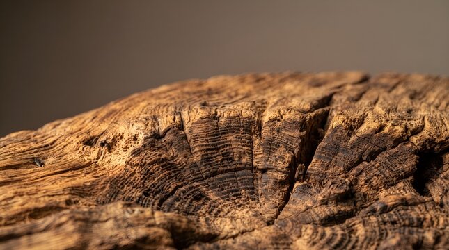 Macro shot of a textured weathered tree stump surface.