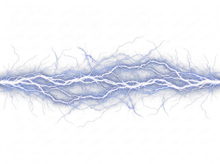 Powerful blue electric lightning bolt striking horizontally with bright energy discharge on a transparent background. © Jodie