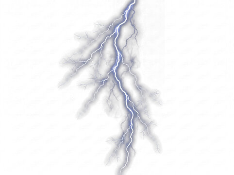 Powerful blue and white lightning bolt with multiple branches striking dynamically, creating an electric energy effect.