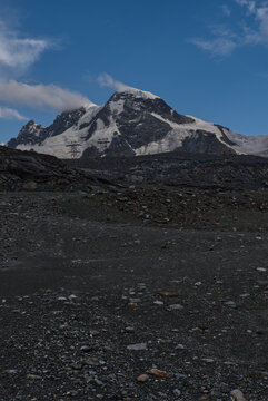 Breithorn from Theodulsee lake in Pennine Alps in Switzerland near borders with Italy