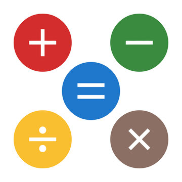 Math symbols plus minus equals multiply divide colorful icons