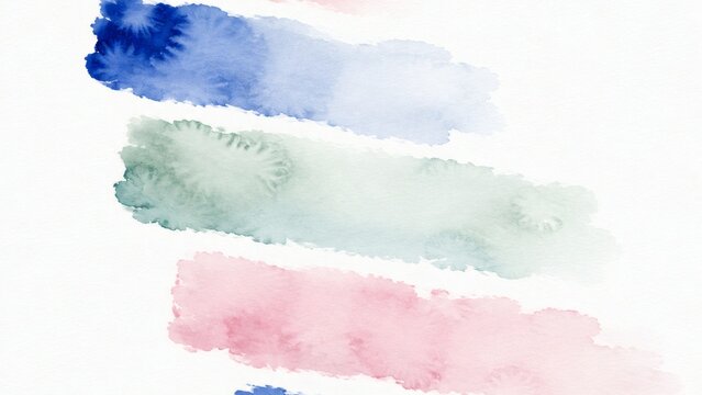 薔薇色と青緑の水彩風で描く三色の水彩ブラシ跡