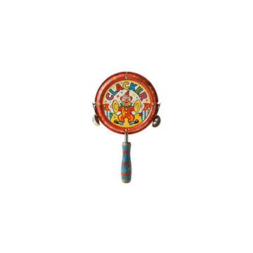 Vintage clown clacker noisemaker toy on transparent background