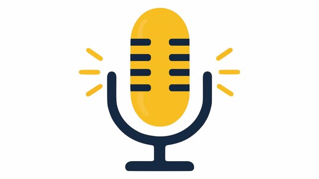 Yellow Studio Microphone Icon Vector Illustration with Sound Wave Signals for Voice Recording, Podcast, and Live Broadcast