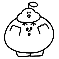 頭の上にひよこが乗ったかわいいりんごのキャラクターイラスト (モノクロ) © Chiharu