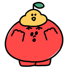 頭の上にひよこが乗ったかわいいりんごのキャラクターイラスト © だぎちゃん (dagicyan)
