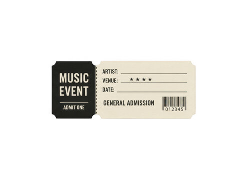 Vintage style music event ticket with barcode and classic design for concert entry or live show admission