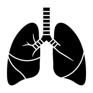 Black lungs with trachea and bronchial tubes icon on white background