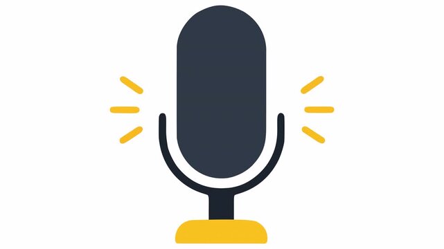 Black Studio Microphone Icon Vector Illustration with Sound Wave Signals for Voice Recording, Podcast, and Live Broadcast