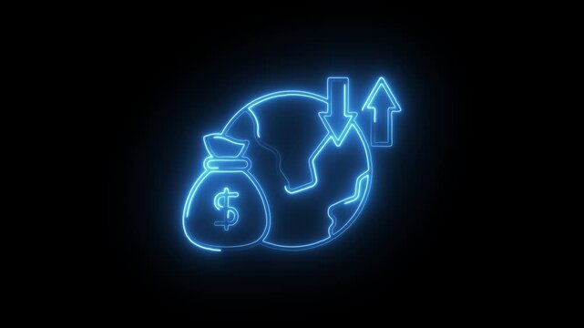 Glowing neon economic icon isolated on black background. HD Video motion graphic animation