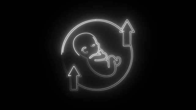 Glowing neon birth rate icon isolated on black background. HD Video motion graphic animation