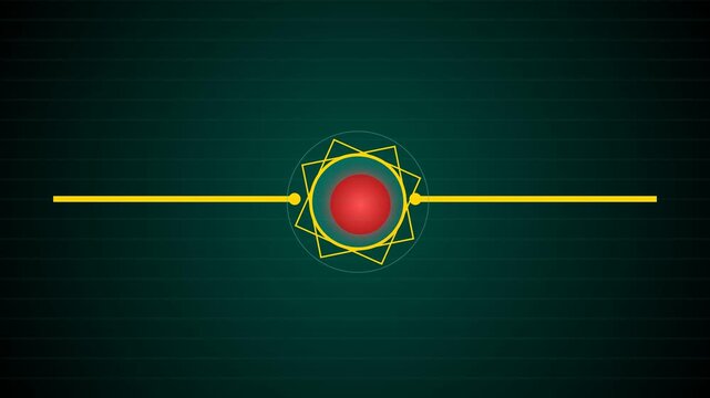 Abstract geometric design with red circle and yellow lines on dark background