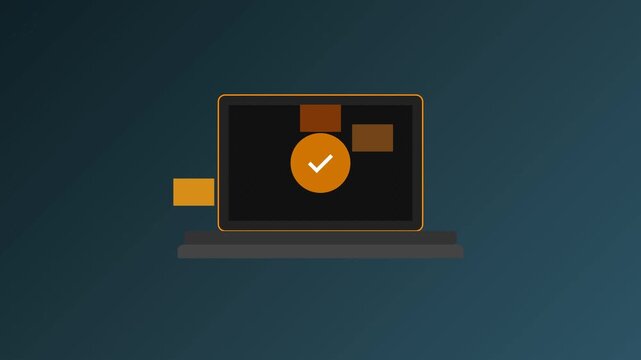 Minimalist digital illustration of a computer screen with checkmark