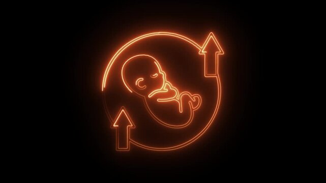 Glowing neon birth rate icon isolated on black background. HD Video motion graphic animation