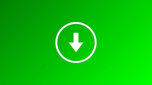 White arrow icon on vibrant green background for download concept