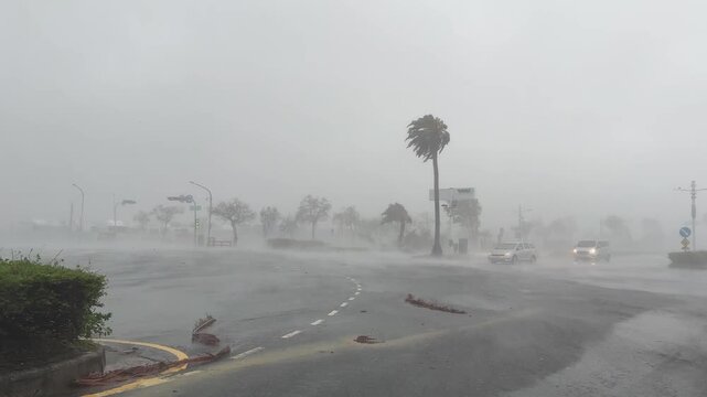 City Battered By Intense Hurricane Winds And Blinding Heavy Rain
