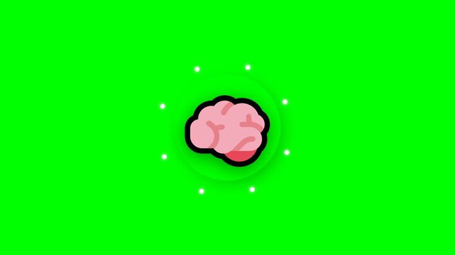 Cartoon brain icon with green background and circular elements