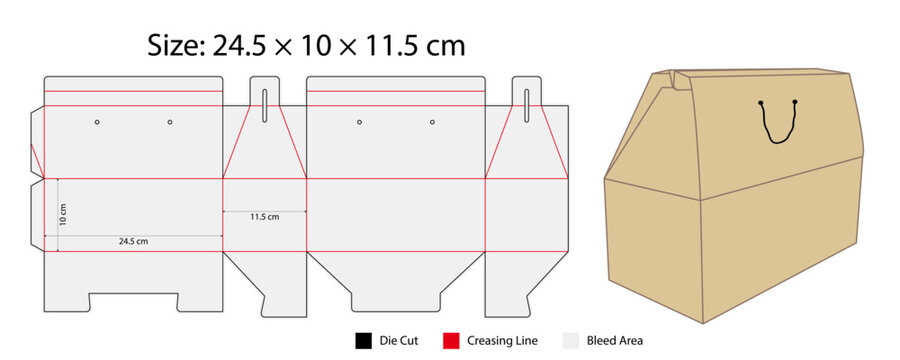 Box Bag with Handle Template &ndash; Die Cut Keyline