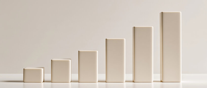 Bar Chart Showing Growth: A series of beige bar charts arranged in an ascending pattern symbolizes financial growth, market expansion, or business development.