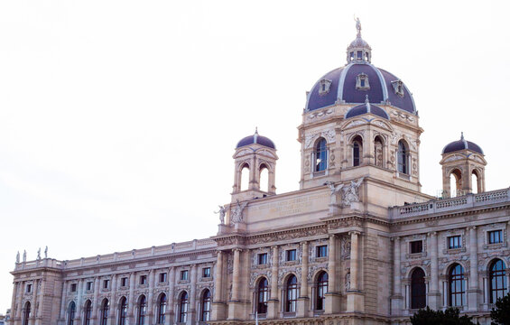 Dome of Kunsthistorisches Museum in Vienna, Austria. Old house facade architecture in center city.