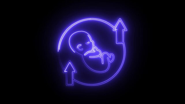 Glowing neon birth rate icon isolated on black background. HD Video motion graphic animation