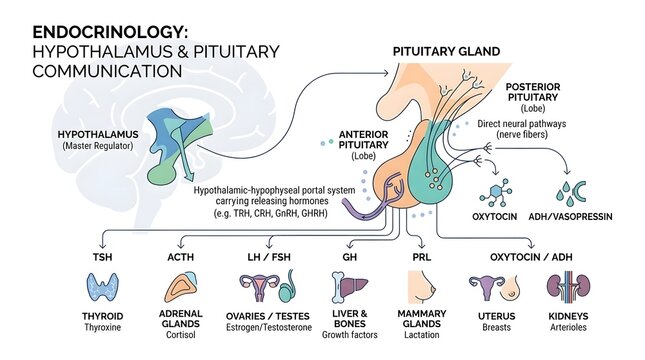 Endocrinology Diagram of Hypothalamus and Pituitary Gland Pathways