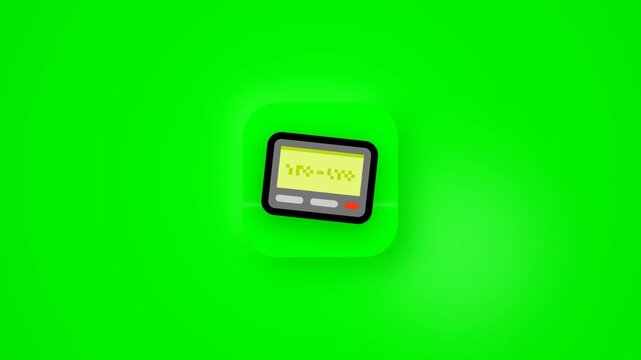 Retro pager icon on vibrant green background with 3D effect