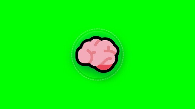 Abstract brain icon on vibrant green background with dotted circle