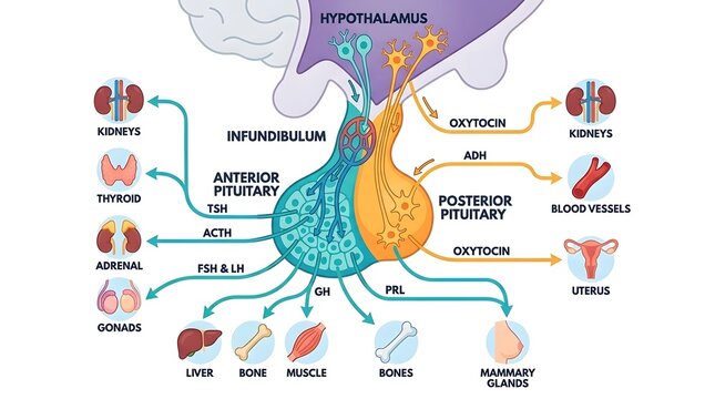 Pituitary Gland Diagram Showing Hypothalamus Hormone Pathway Anatomy