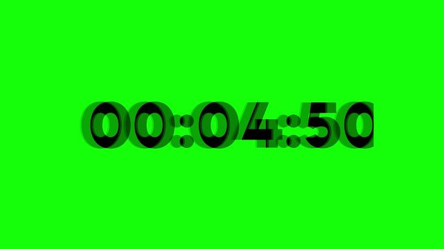Digital Countdown Timer 00:00:00 on Green Screen, Hours Minutes Seconds Animation
