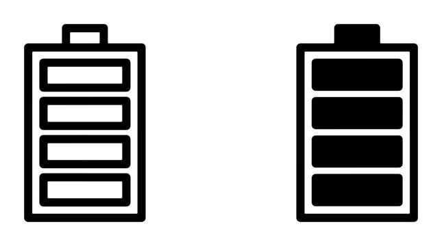 Full and Empty Battery Icons, Charge Level Indicators, Power Status Symbols, Energy Level Graphics, Vector Illustration