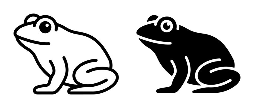 Two Frogs, Outline and Silhouette Vector Icons: Simple Amphibian Graphics for Nature and Wildlife Themes