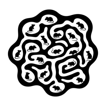 Black and white maze with multiple mouse silhouettes inside paths