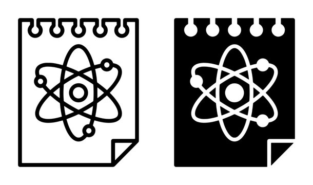 Atom Icon Set, Science Notation, Molecular Structure, Chemistry Symbol, Research Element, Educational Graphic, Black and White Vector Art