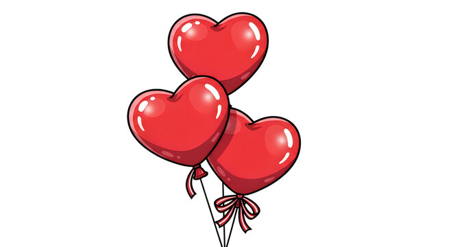 Three red heart shaped balloons tied together with a ribbon for a romantic celebration event
