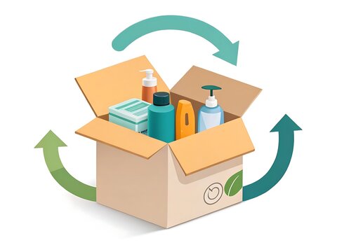 Sustainable product delivery recycling process illustration