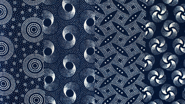Traditional Blue and White South African Shweshwe Fabric Pattern Banner
