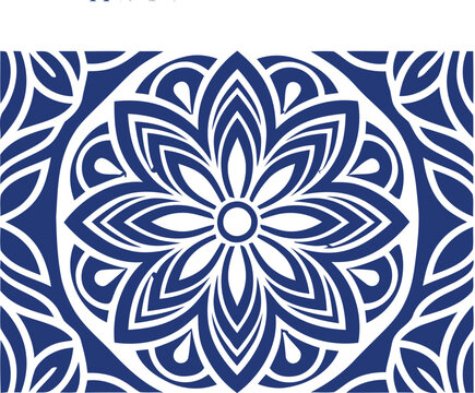 Blue and white floral mandala seamless pattern vector background design