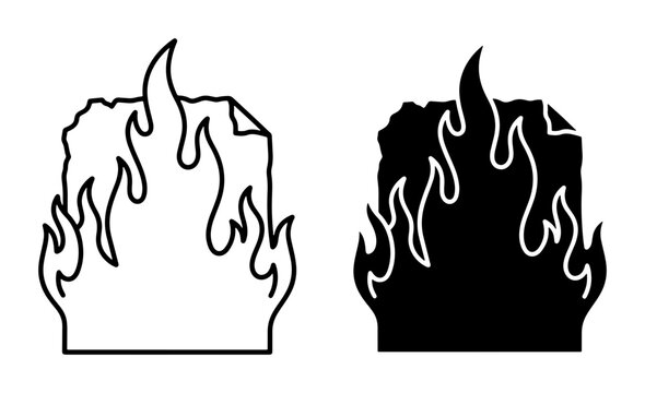 Burning Paper Icons, Document Fire Vector Graphics, Inferno Sheet Symbol Set, Flames Document Illustration, Burned Paper Concept